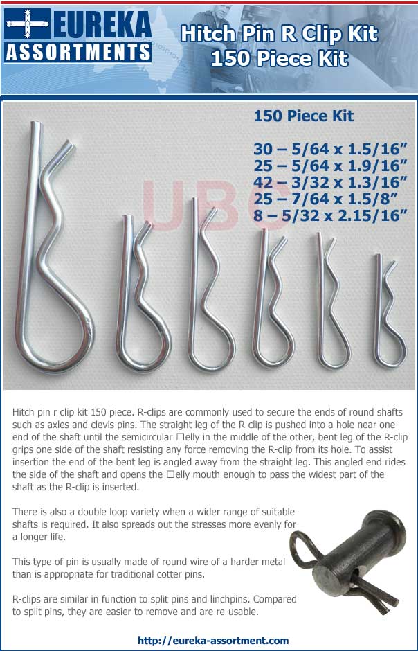 hitch pin R clip 150 piece kit eureka assortments