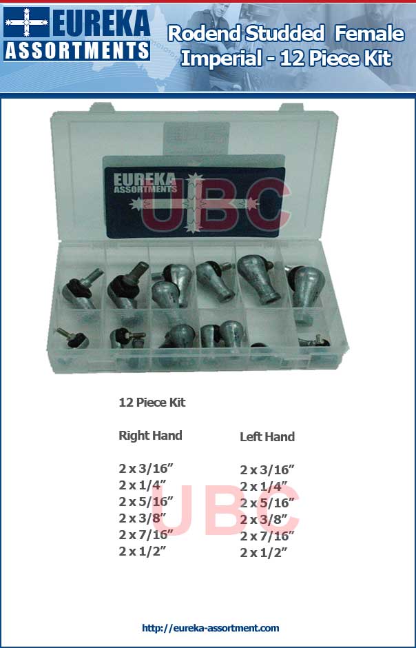 rod end studded female imperial kit 12 piece eureka assortments