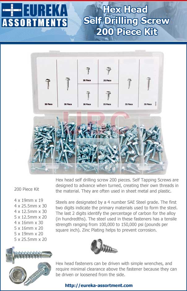 hex head self drilling screw 200 piece eureka assortments