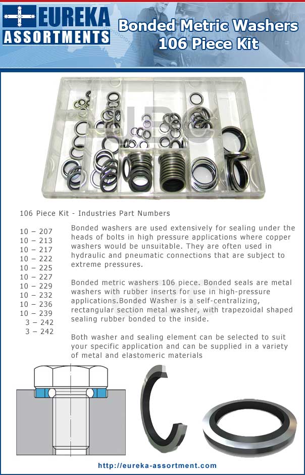 Bonded metric washers 106 piece eureka assortment