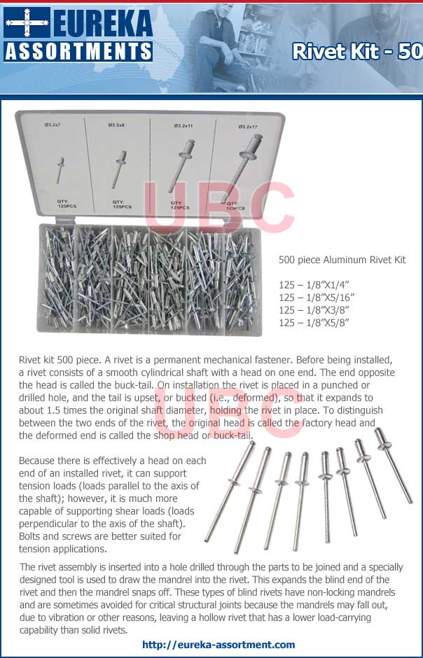 rivet kit 500 piece eureka assortments